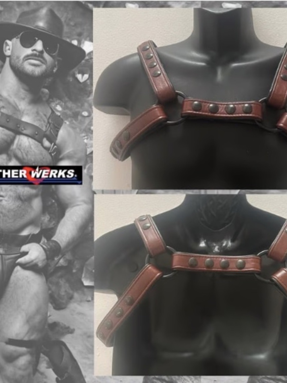 Leatherwerks Brown Leather Harness 30-38" chest adjusts Double layer stitched